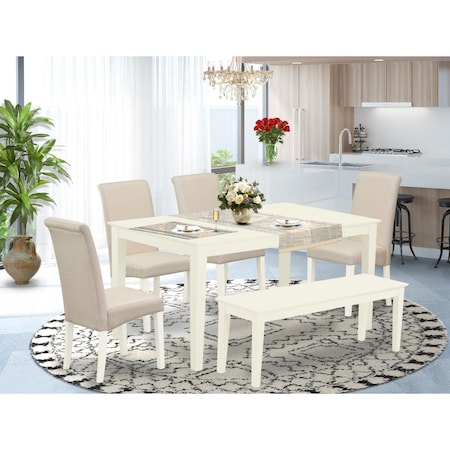 East West Furniture 6 Piece Capri Dining Set - Linen White CABA6-LWH-01